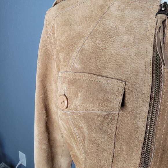100% Suede Leather Tan M Motorcycle Style Jacket by Allan Denis - Picture 10 of 16